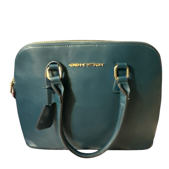 Adrienne Vittadini Handbags - Adrienne Vittadini teal leather satchel gold accents charm and feet like new